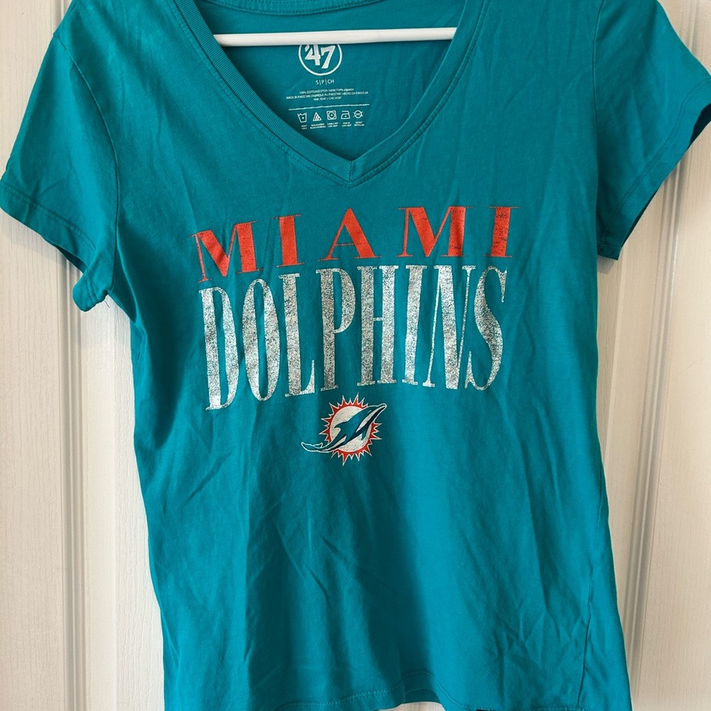 47 Brand Miami Dolphins Teal V-Neck Shirt
